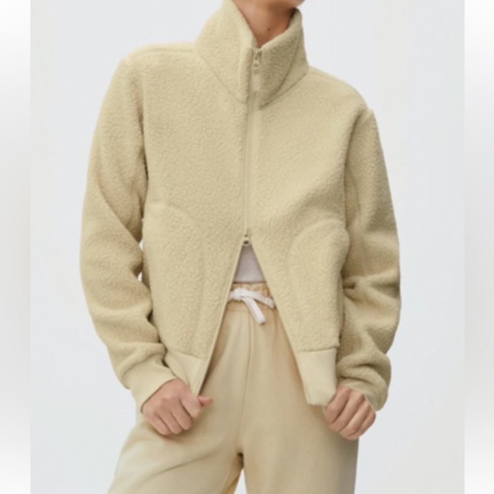 White teddy bomber jacket everlane